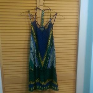 Blue & Green V-Neck Strappy Summer Dress